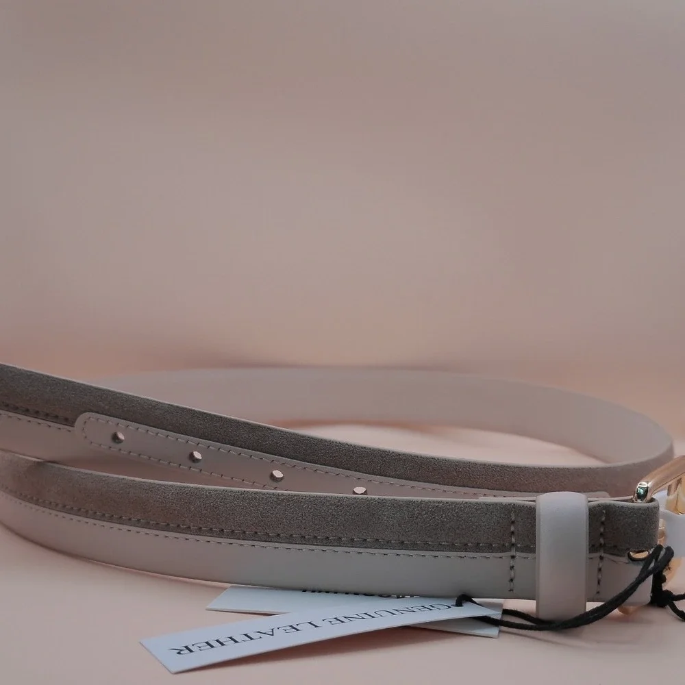⁠Jason Wu Leather Skinny Belt Bone Off White Gold Size L JB112602 Old Money